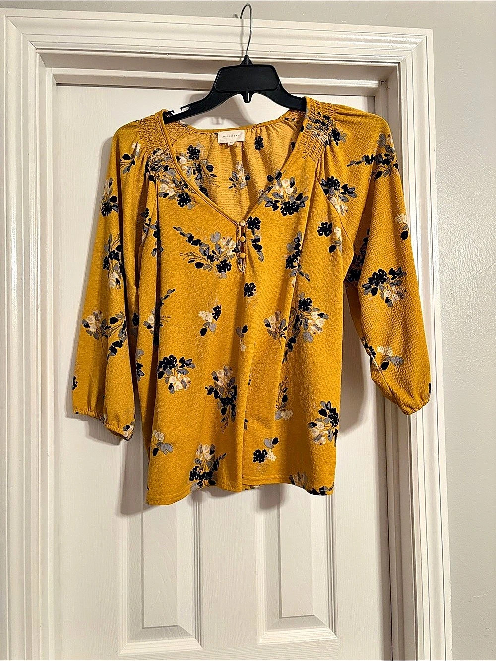 Melloday Floral Long Sleeve Blouse in Yellow 1x Like New